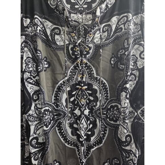 INC International Concepts Green LACE-UP MESH PRINT Sheer Blouse Shirt Top XXL - Picture 4 of 9